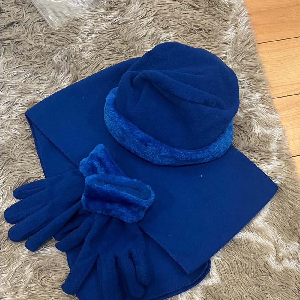 Blue Hat, Scarf, and Gloves Set